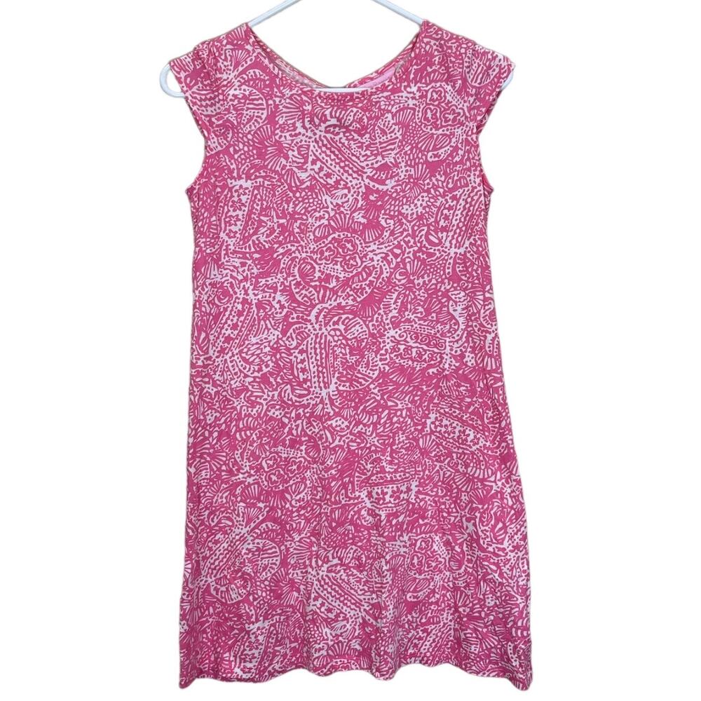 Lilly Pulitzer Knit Dress in Get Crackin Print Pink White Cotton Girl's XL 12 14
